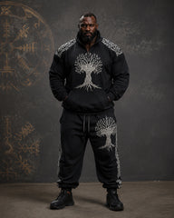 Big & Tall Men's Tree Of Life Rune Print Half-Zip Sweat Set
