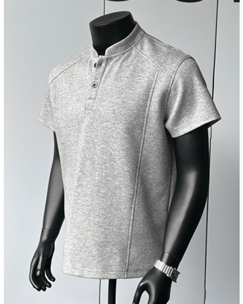 M-5XL American-style High Street Henry Collar T-shirt Stand Collar Short Sleeve