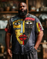 Big & Tall Men's Abstract Face Art Print Round Neck Short Sleeve T-Shirt