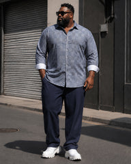 Big & Tall Men's Dark Plaid Print Long Sleeve Shirt Pants Set