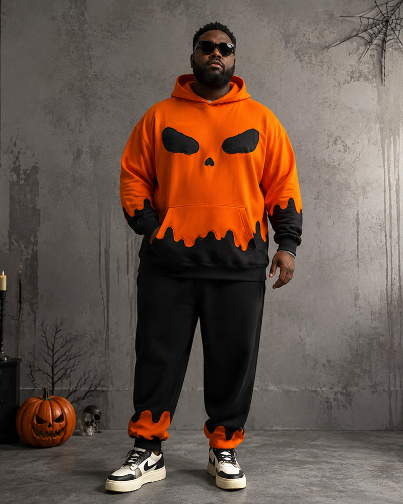 Big & Tall Men's Halloween Pumpkin Ghost Print Hoodie Set