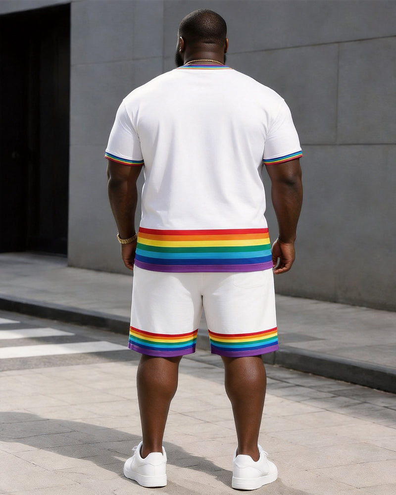 Big & Tall Men's Rainbow Dachshund PRIDE Printed Round Neck Short Sleeve T-Shirt Shorts Set