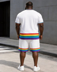 Big & Tall Men's Rainbow Dachshund PRIDE Printed Round Neck Short Sleeve T-Shirt Shorts Set