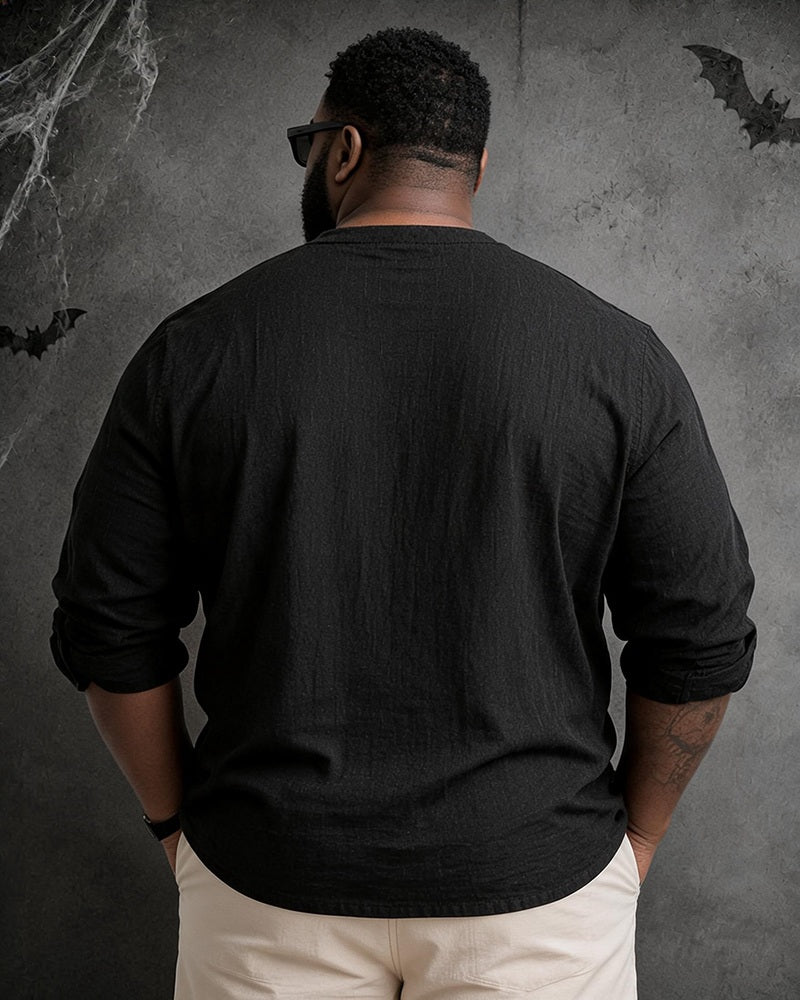 Big & Tall Men's GOAT Faith Slogan Cross Print Stand-collar Long Sleeve Shirt