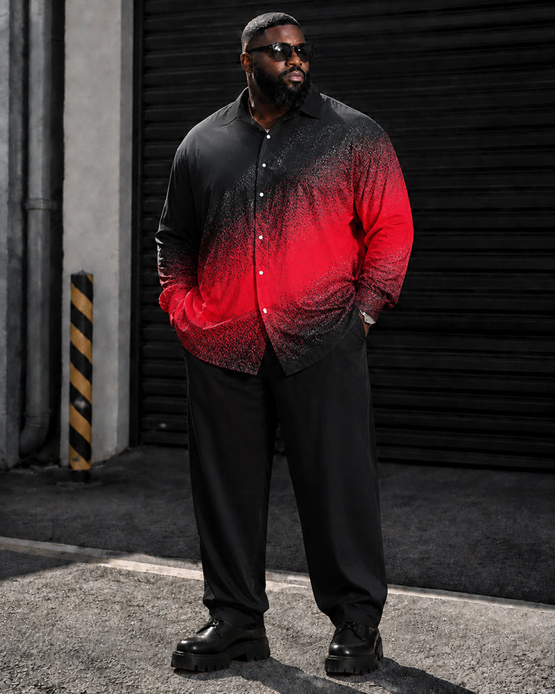 Big & Tall Men's Black And Red Granular Gradient Print Long Sleeve Shirt Pants Set