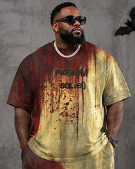Big & Tall Men's Vintage Bloodstain Gradient Problem Solved Printed T-Shirt Pants Set