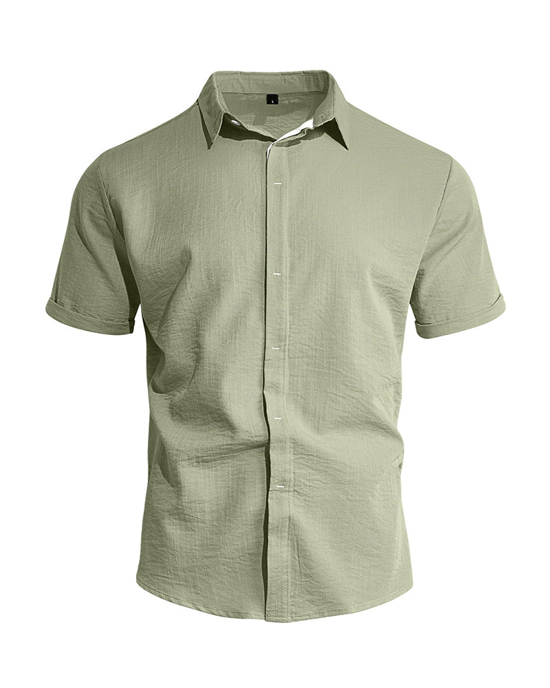 S-3XL Solid Color Business Commuter Cardigan Button Lapel Shirt