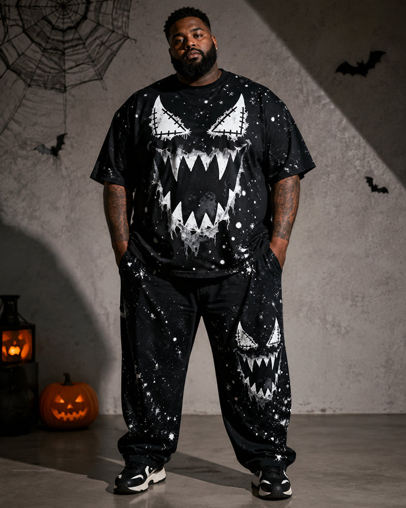 Big & Tall Men's Halloween Horror Fangs Print T-Shirt Pants Set