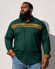 Big & Tall Men's Patchwork African Ethnic Pattern Print Long Sleeve Shirt