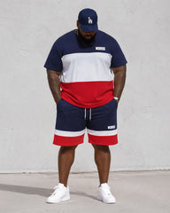 Big & Tall Men's Color Contrast WORID Alphabet Print Round Neck Short Sleeve T-Shirt Shorts Set