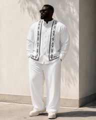Big & Tall Men's Ethnic Style Printed Collar Long Sleeve Shirt Trousers Suit