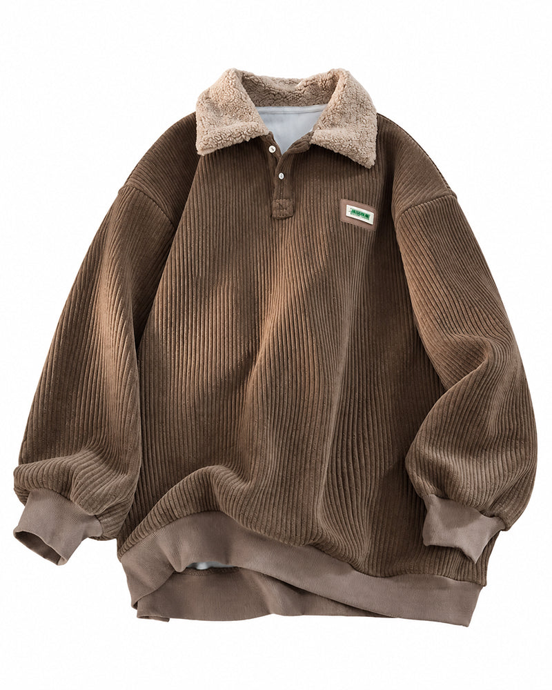 M-3XL Solid Color Lapel Pullover Sweater