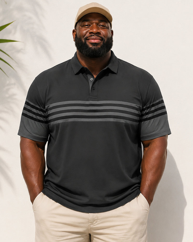 S–3XL Men’s Short-Sleeve Striped Polo Shirt With Lapel Collar