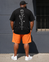 Big & Tall Men's Line Rose Cross Star Front And Back Printed Crewneck Short Sleeve T-Shirt Shorts Set