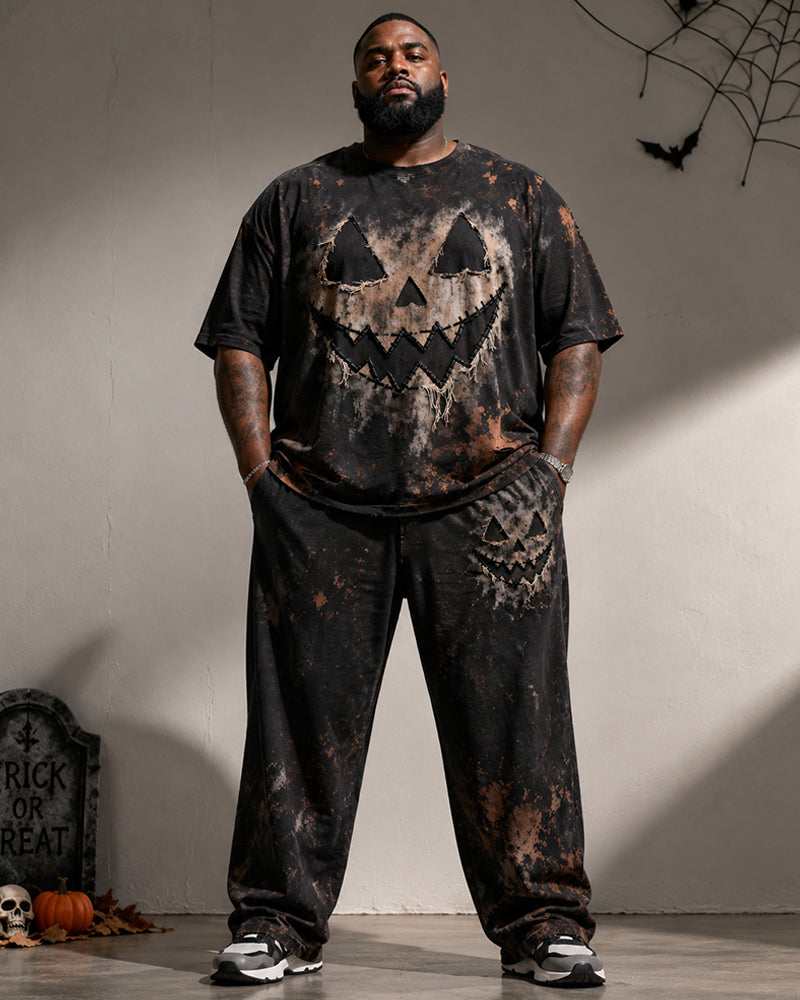 Big & Tall Men's Halloween Pumpkin Ghost Print T-Shirt Pants Set