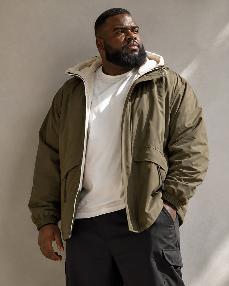 5XL-11XL Large Size Men's Fleece Hooded Jacket Windproof Double-Sided Wearing
