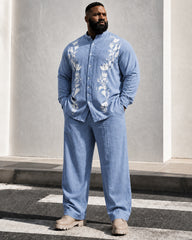 Big & Tall Men's Floral Print Stand Collar Long Sleeve Shirt Trousers Set