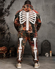 Big & Tall Men's Retro Camo 3D Skeleton Print Hoodie Set