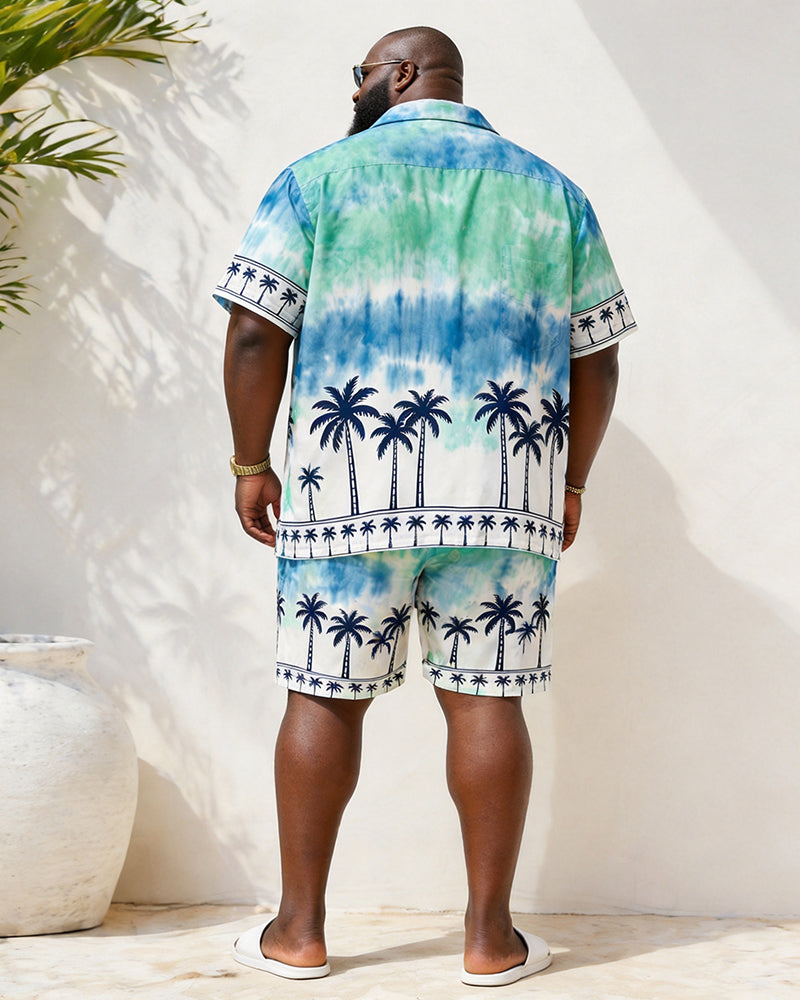 Big & Tall Men's Ombre Tie-Dye Coconut Tree Print Short-Sleeve Shirt And Shorts Set
