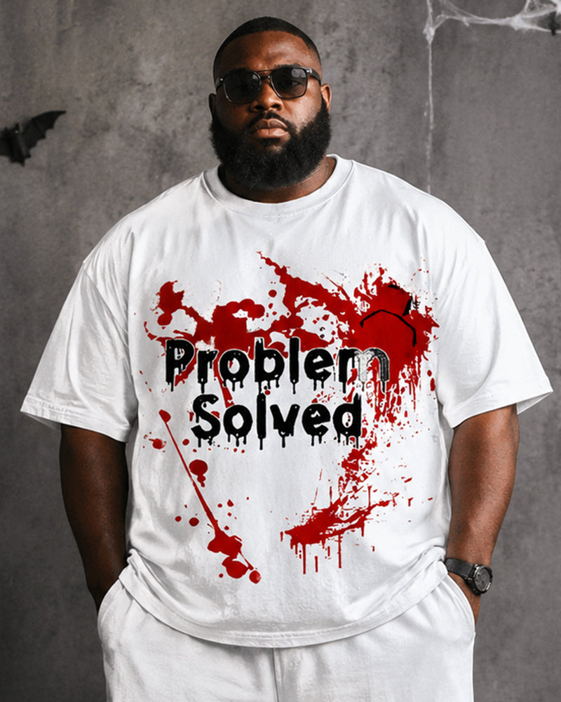 Big & Tall Men's Halloween Graffiti Problem Solved Printed T-Shirt And Pants Set