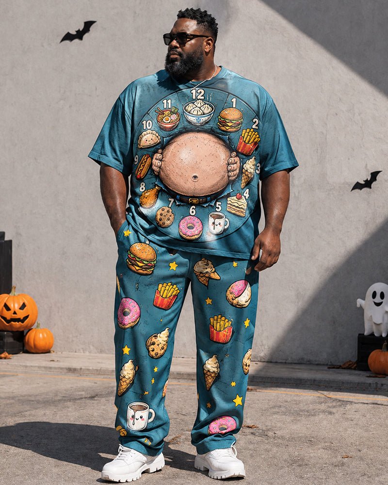 Big & Tall Men's Food Clock Dessert Printed T-Shirt Pants Set