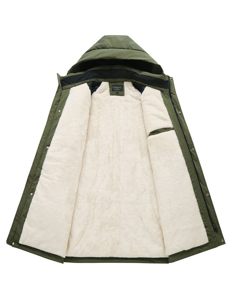 6XL-13XL Fleece-lined Three-proof Men's Mid-length Hooded Jacket