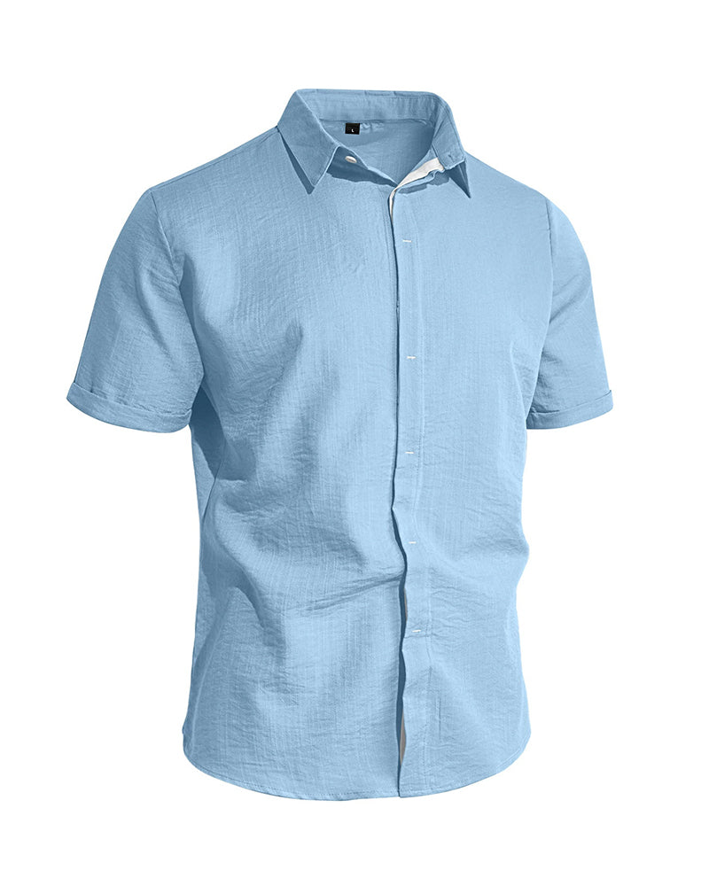 S-3XL Solid Color Business Commuter Cardigan Button Lapel Shirt