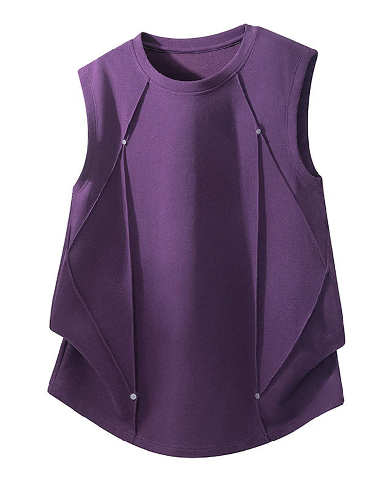 L-9XL Solid Color Heavy Cotton Round Neck Sleeveless Vest