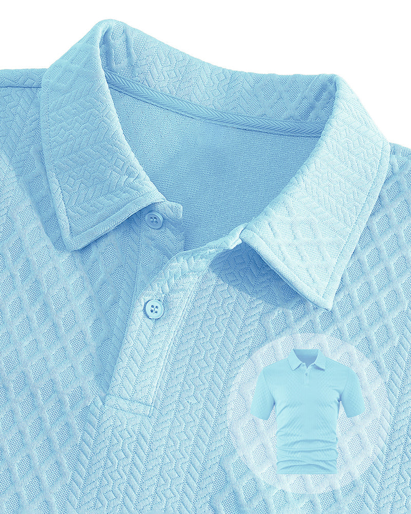 S-5XL Jacquard Men's Casual Sports Lapel Polo Shirt Short Sleeve Suit