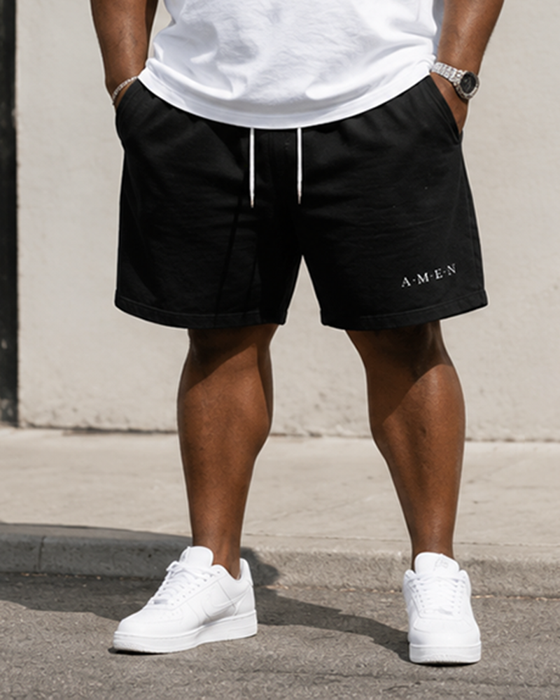 Big & Tall Men's Faith AMEN Vertical Cross Printed Crewneck Short Sleeve T-Shirt Shorts Set