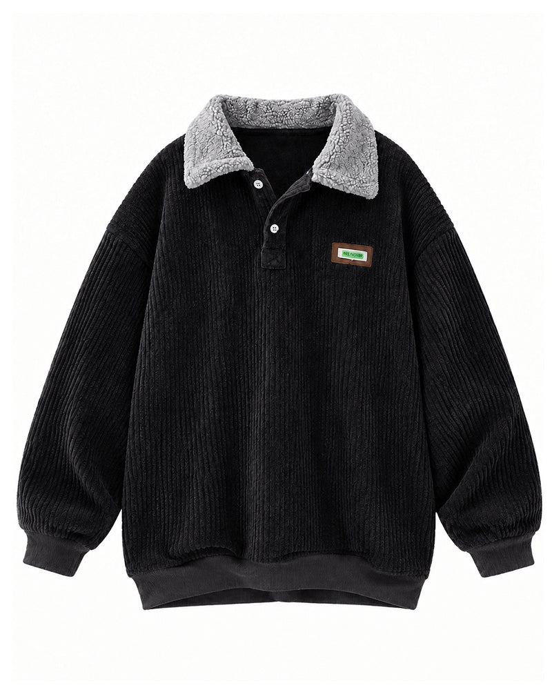 M-3XL Solid Color Lapel Pullover Sweater