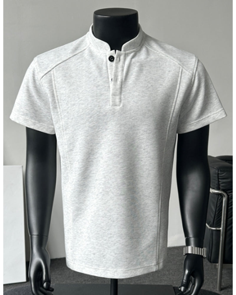 M-5XL American-style High Street Henry Collar T-shirt Stand Collar Short Sleeve