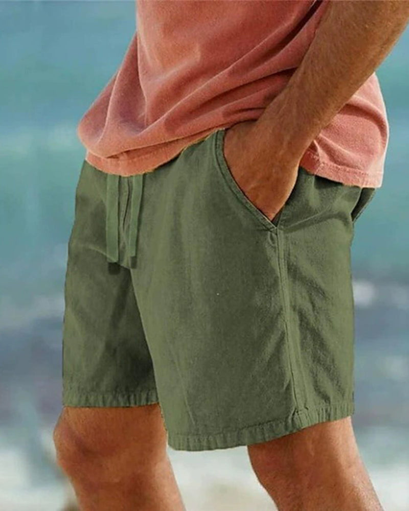 S-3XL Cotton And Linen Solid Color Beach Casual Shorts