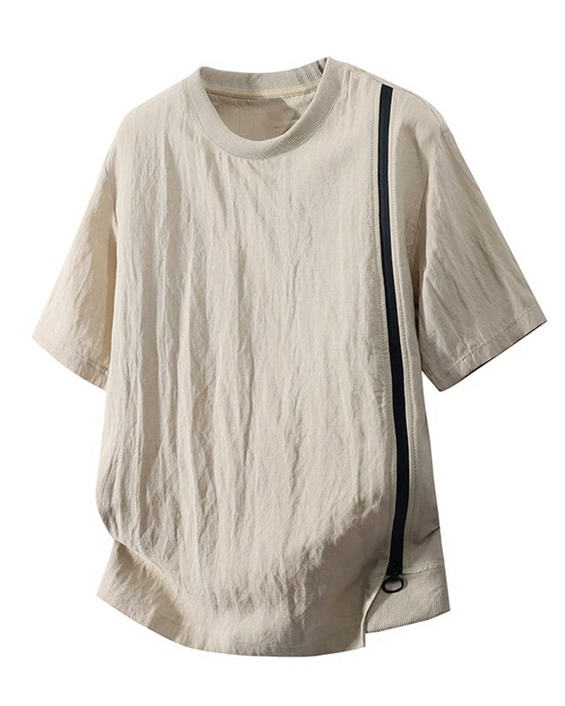 L-9XL Solid Color Striped Double-sided Cotton Round Neck Short Sleeve T-shirt