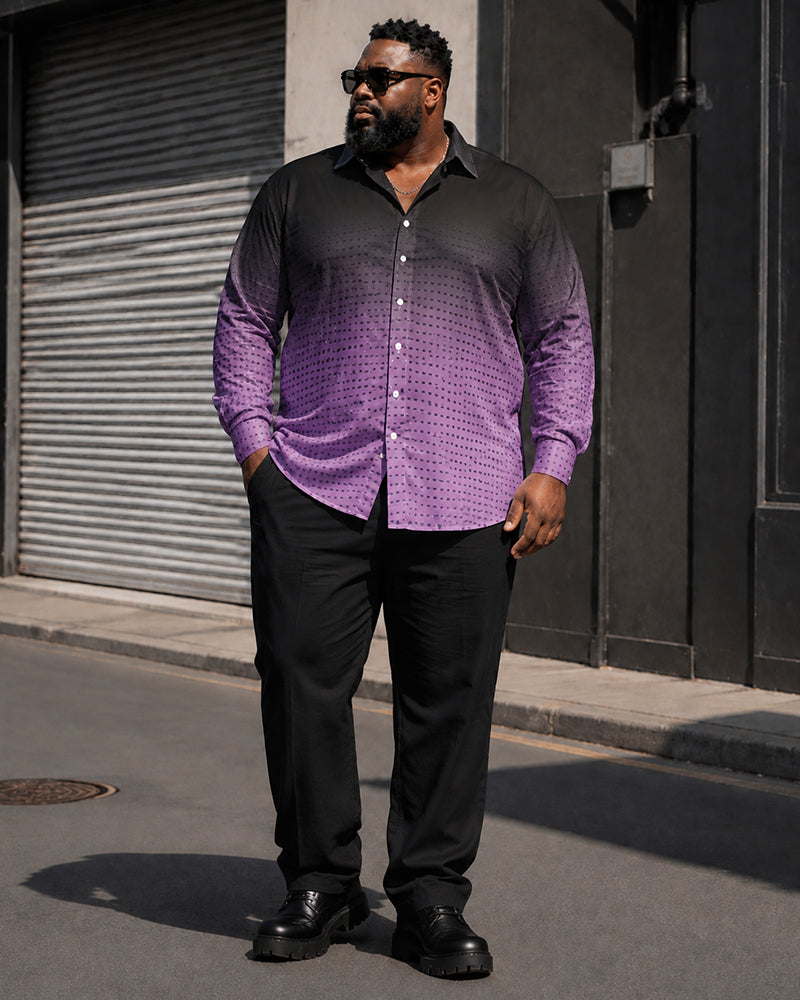 Big & Tall Men's Black And Purple Wave Dot Gradient Printed Long Sleeve Shirt Trousers Set