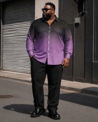 Big & Tall Men's Black And Purple Wave Dot Gradient Printed Long Sleeve Shirt Trousers Set