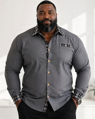 Big & Tall Men's Black Lattice Contrast Printed Long Sleeve Shirt