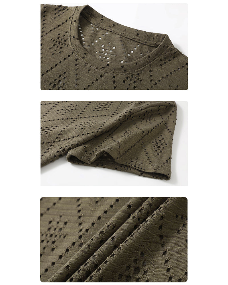 4XL-11XL Summer Hollow Texture Large Size T-shirt