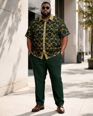 Big & Tall Men's Vintage Baroque Jacquard Print Short Sleeve Shirt Pants Set