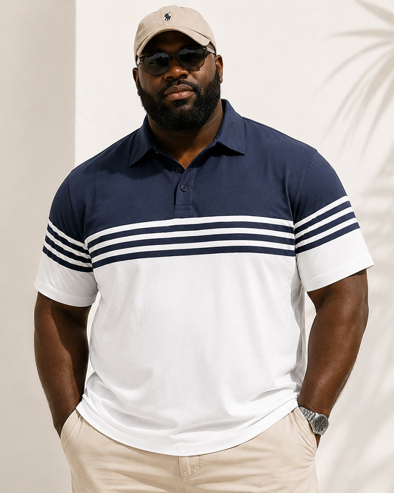 S–3XL Men’s Short-Sleeve Striped Polo Shirt With Lapel Collar