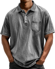 S-5XL Washed Cotton Casual All-Match Short-Sleeve Button-down Polo Shirt With Lapel Collar