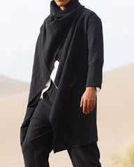 S-4XL Men's Cotton Linen Long Irregular Cape Long Sleeve Jacket