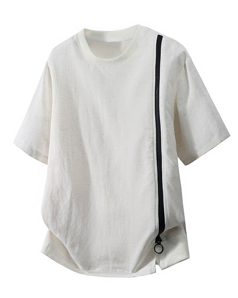 L-9XL Solid Color Striped Double-sided Cotton Round Neck Short Sleeve T-shirt