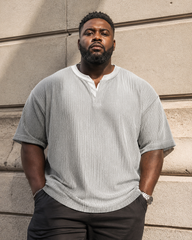 M-8XL Fake Two-Piece Henry Collar Short-Sleeve Tee