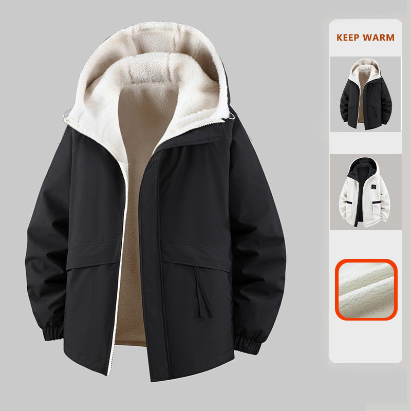 5XL-11XL Large Size Men's Fleece Hooded Jacket Windproof Double-Sided Wearing