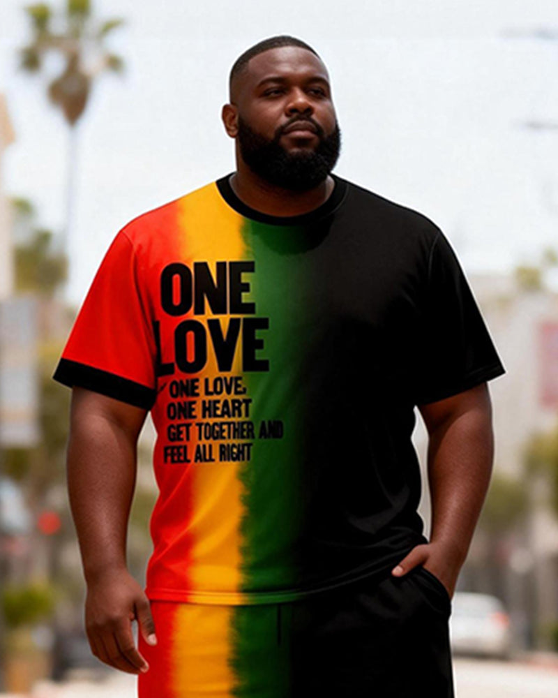 Big & Tall Men's "ONE LOVE" Gradient Printed Crew Neck Short Sleeve T-shirt Shorts Set
