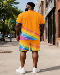 Big & Tall Men's Orange Rainbow We The People Slogan Print Round Neck Short Sleeve T-Shirt Shorts Set