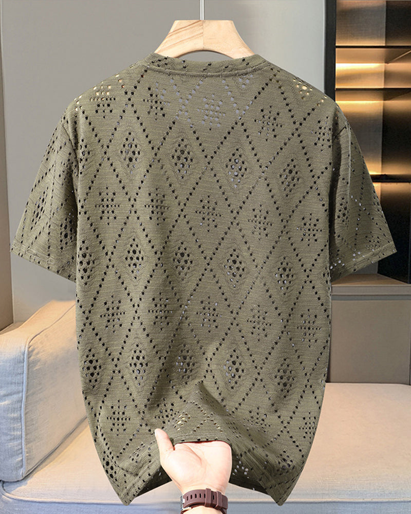 4XL-11XL Summer Hollow Texture Large Size T-shirt