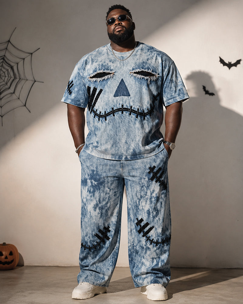 Big & Tall Men's Dye Stitch Pumpkin Face Printed T-Shirt Pants Set