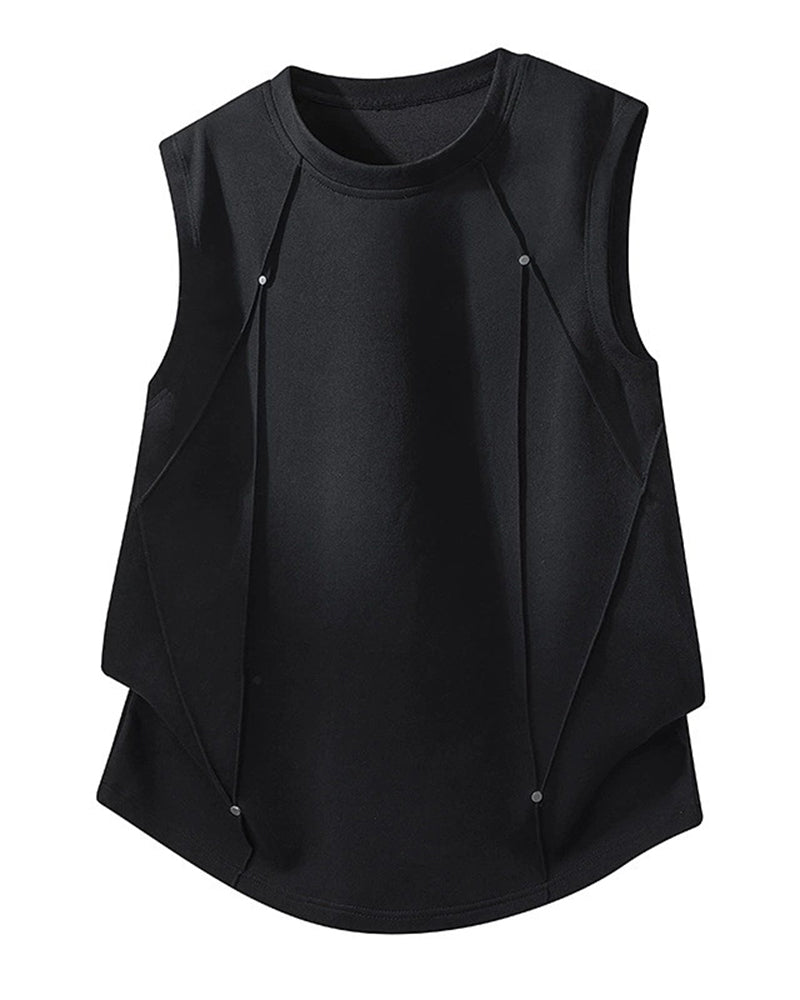 L-9XL Solid Color Heavy Cotton Round Neck Sleeveless Vest